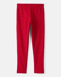 Girls Shimmer Cotton Pull-On Stretch Leggings - Red
