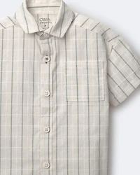 Toddler Boy Dobby Knit Button-Down Short-Sleeve Shirt - Cream