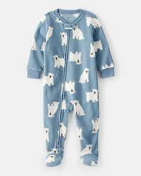 Toddler Boy Polar Bear Loose Fit Long-Sleeve 2-Way Zip 1-Piece Pyjamas
