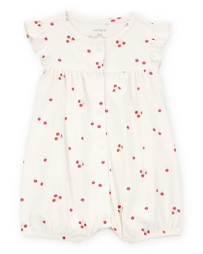 Baby Girl Tomato Print Short-Sleeve Cotton Romper - Ivory