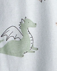 Toddler Boy Dragon 100% Cotton Long-Sleeve 2-Way Zip 1-Piece Pyjamas - Blue