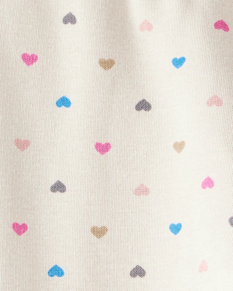 Baby Girl Heart Print Pull-On Stretch Cozy Leggings - Cream