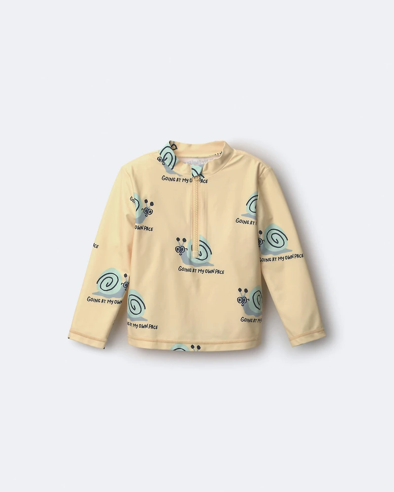 Toddler Half-Zip Long-Sleeve Rashguard Snail Print- Yellow