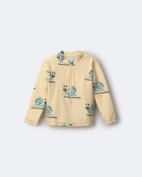 Toddler Half-Zip Long-Sleeve Rashguard Snail Print- Yellow