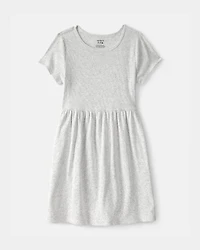 Girls Rib Short-Sleeve Dress - Grey
