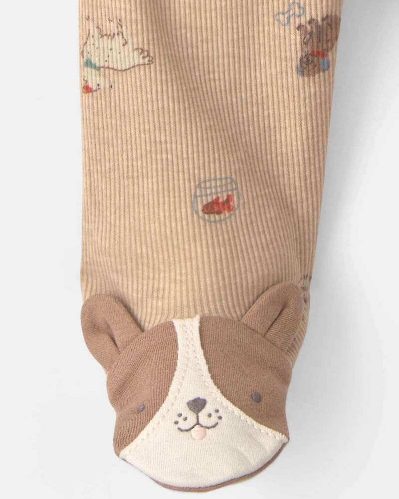 Baby Dog Cotton 2-Way Zip Sleeper - Brown