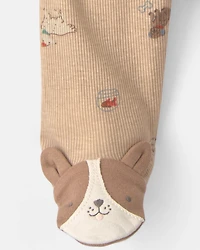 Baby Dog Cotton 2-Way Zip Sleeper - Brown