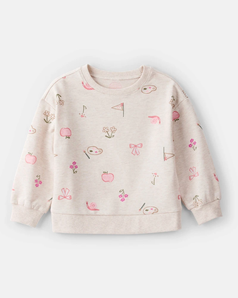 Toddler Girl French Terry Long-Sleeve Pullover Sweatshirt - Ivory
