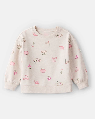 Toddler Girl French Terry Long-Sleeve Pullover Sweatshirt - Ivory