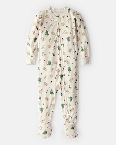 Baby Holiday Print PurelySoft Long-Sleeve Snug Fit 1-Piece pyjamas - White