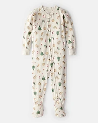 Baby Holiday Print PurelySoft Long-Sleeve Snug Fit 1-Piece pyjamas - White