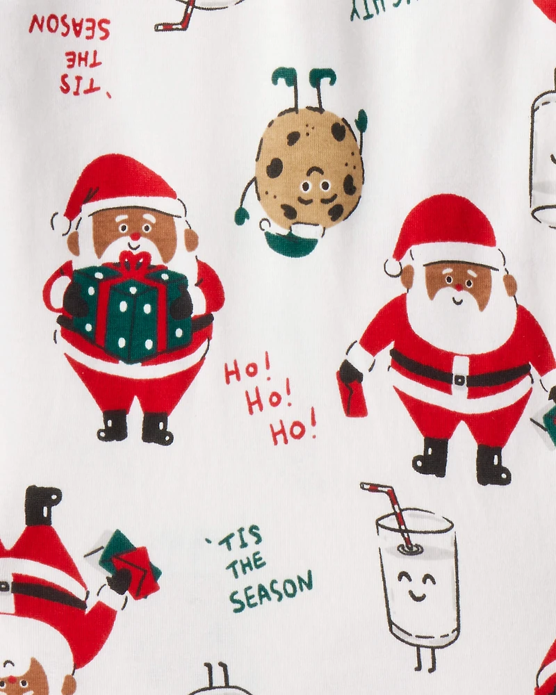 Kid Brown Santa Milk & Cookies 100% Cotton Long-Sleeve Snug Fit 2-Piece Pyjamas - White