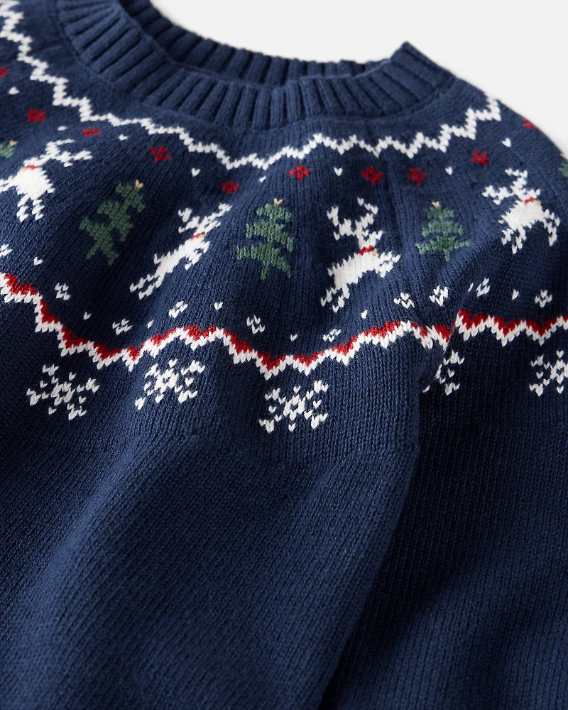 Kids Organic Cotton Fair Isle Sweater Knit Pullover