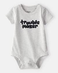 Baby Boy 'Trouble Maker' Short-Sleeve Graphic Bodysuit - Grey