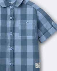 Toddler Boy Button-Down Short-Sleeve Shirt Plaid - Blue