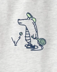 Toddler Boy Alligator Polo Shirt - Blue/Grey
