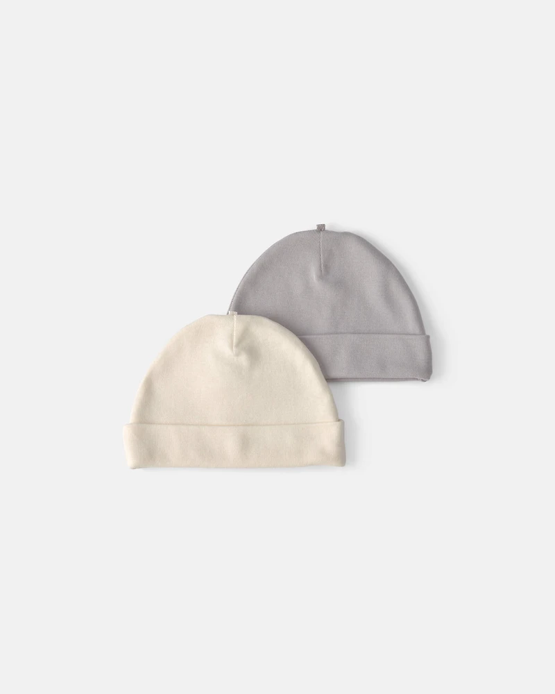Baby 2-Pack Caps - Grey/Ivory