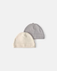 Baby 2-Pack Caps - Grey/Ivory