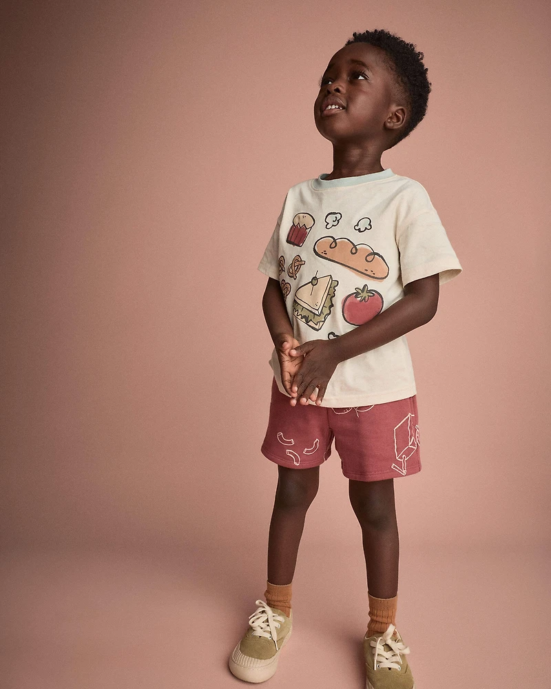 Toddler Happy Tummy' Relaxed Tee Food Print - Cream