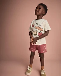Toddler Happy Tummy' Relaxed Tee Food Print - Cream