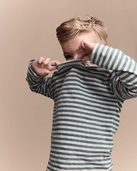 Toddler Striped Long-Sleeve Relaxed Tee - Green/Heather Grey