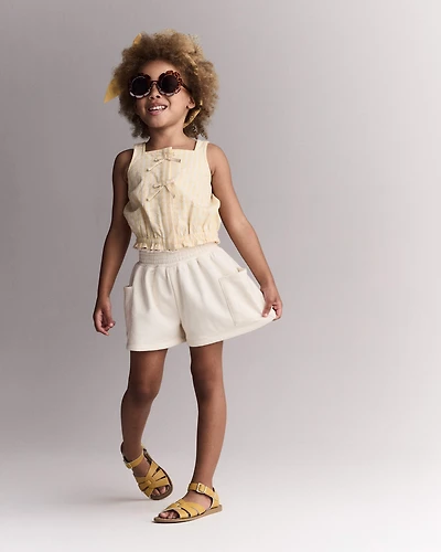 Toddler Girl Fleece Swing Short with Pockets - Cream