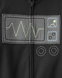 Boys Robot Fleece Hooded Zip-Up 1-Piece Pajama Jumpsuit - Black