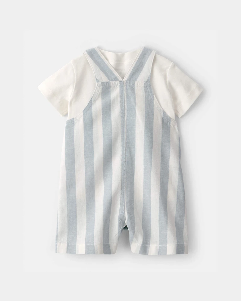 Baby Boy 2-Piece Stripe Romper Set - Blue/Ivory