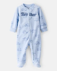 Baby Boy Firetruck Print Loose Fit Long-Sleeve Sleeper - Blue