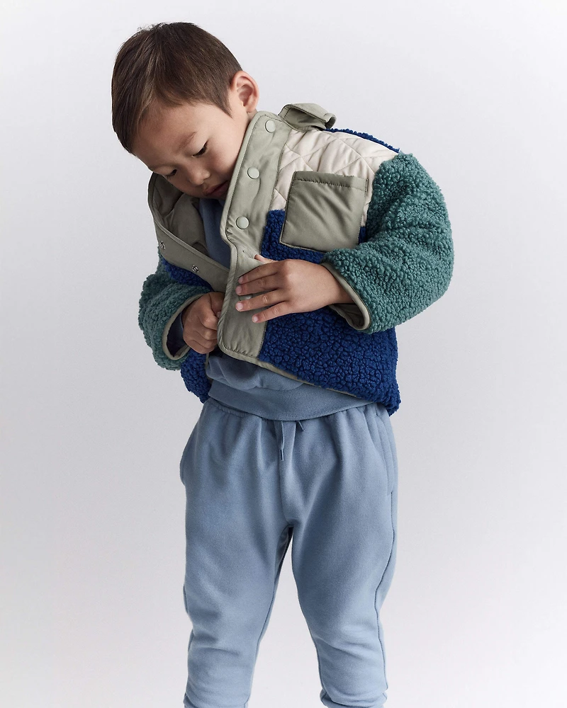 Toddler Boy colourblock Sherpa Jacket - Blue/Cream
