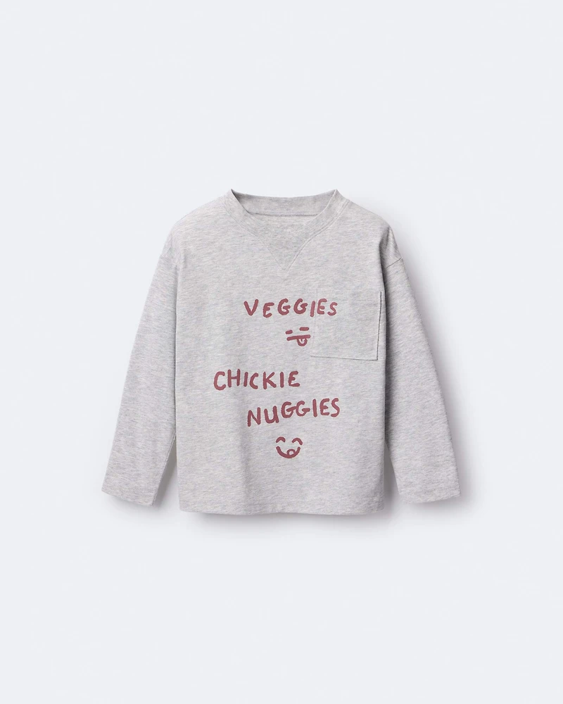 Toddler Chicken Nuggies Long-Sleeve Pocket Graphic Tee - Heather Grey
