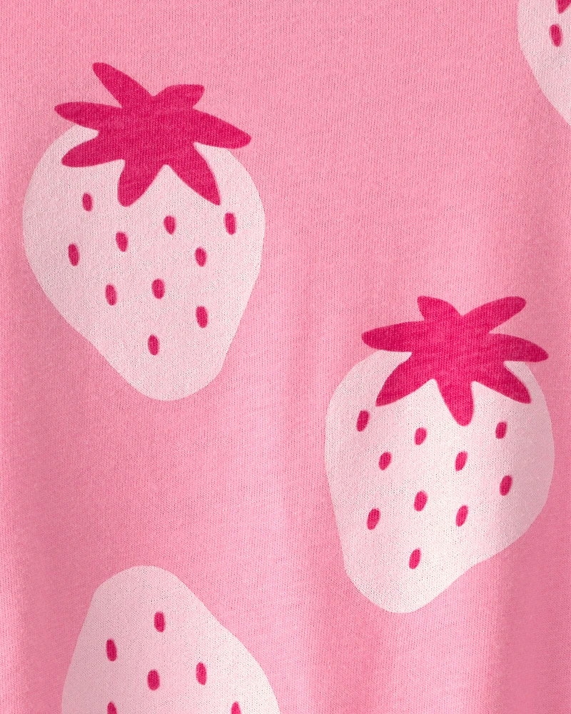 Baby Girl Strawberry Sleeveless Romper - Pink