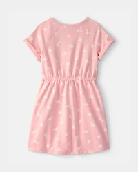 Girls Floral French Terry Dress - Pink