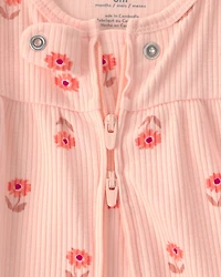 Baby Girl Floral 2-Way Zip Sleeper - Orange