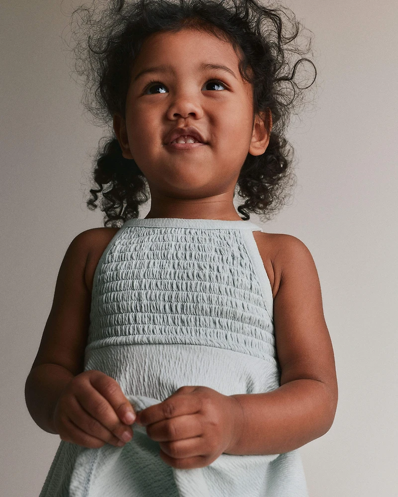 Toddler Girl Smocked Peplum Top - Light Blue