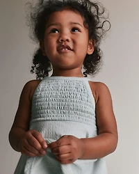 Toddler Girl Smocked Peplum Top - Light Blue