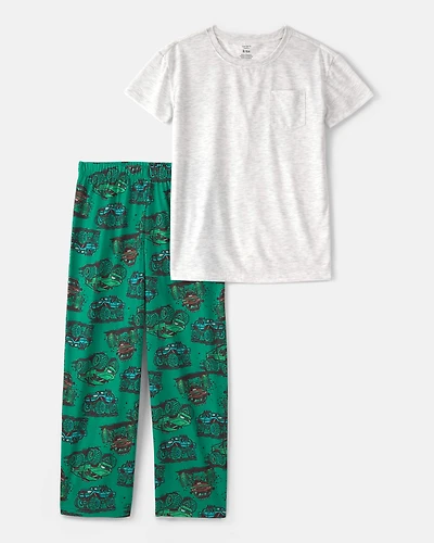 Boys Monster Truck Loose Fit 2-Piece Pyjama Set - Grey/Green