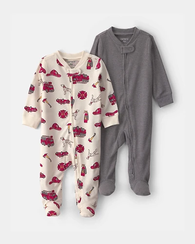 Baby Boy 2-Pack 2-Way Zip Solid Firetrucks Sleepers