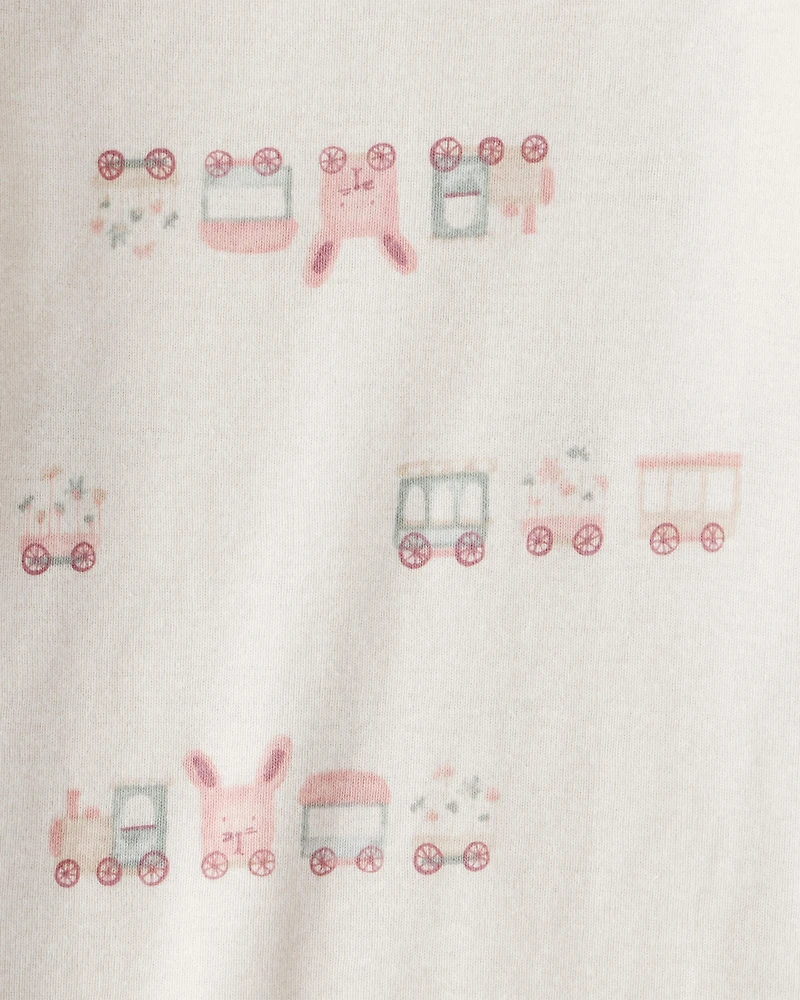 Baby Girl 3-Piece Train Print Long-Sleeve Bodysuit & Pant Set - Pink