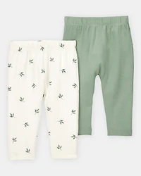 Baby Girl 2-Pack PurelySoft Pull-On Pants - Green/White