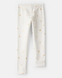 Girls Star Pull-On Stretch Cozy Leggings - Cream