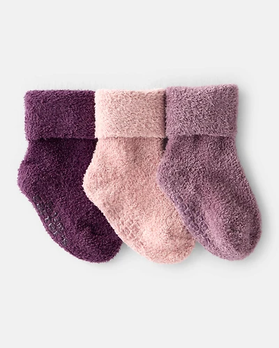 Baby Girl 3-Pack Crew Booties - Mauve/Pink/Purple
