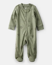 Baby Boy Dragon Print 100% Cotton Long-Sleeve Sleeper - Green
