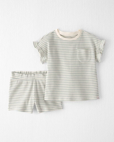 Toddler Girl 2-Piece Organic Cotton Waffle Knit Top & Short Set Stripes