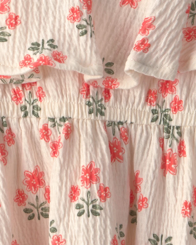 Baby Girl Floral Ruffle Dress - Cream