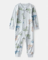 Toddler Boy Dragon 100% Cotton Long-Sleeve 2-Way Zip 1-Piece Pyjamas - Blue