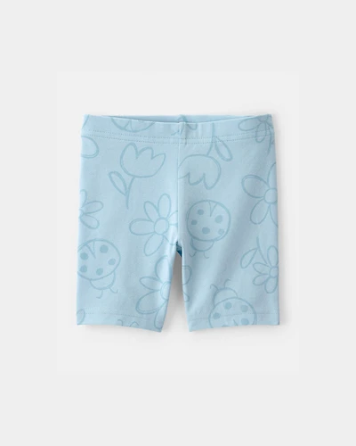 Toddler Girl Floral Ladybug Bike Shorts - Blue