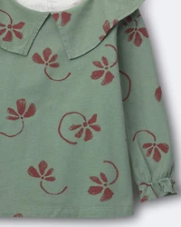 Toddler Girl Peter Pan Collar Top Floral Print - Sage