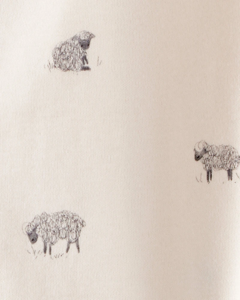 Sheep Print 100% Cotton Long-Sleeve Sleeper - Brown