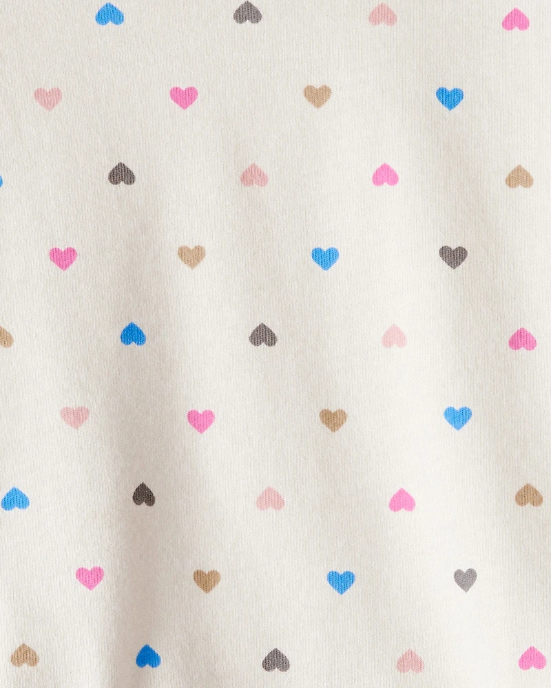 Baby Girl Heart Print Long-Sleeve Peplum Top - Cream